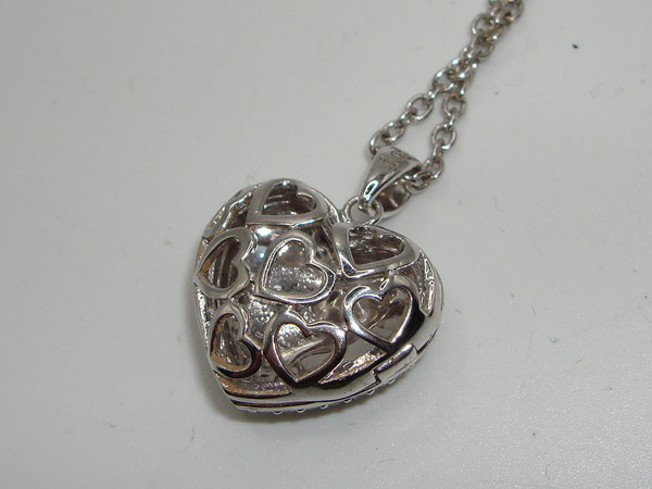 Sterling Silver Pave Diamond Heart Locket Necklace - 925 Sterling, Authentic & Sparkling