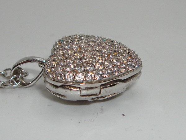 Sterling Silver Pave Diamond Heart Locket Necklace - 925 Sterling, Authentic & Sparkling