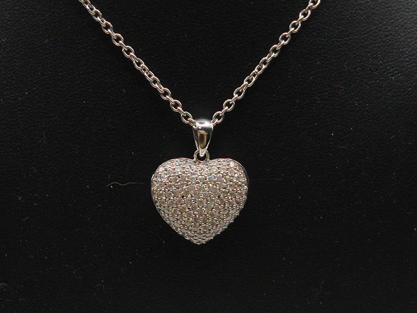 Sterling Silver Pave Diamond Heart Locket Necklace - 925 Sterling, Authentic & Sparkling
