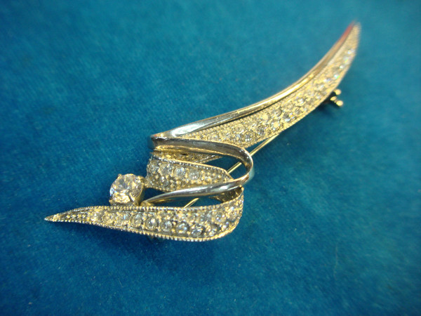 Art Deco Silver Tone Rhinestone Pin - Vintage Statement Jewelry