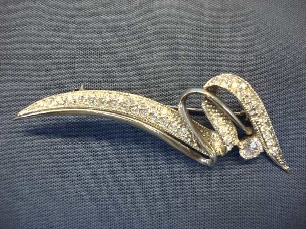 Art Deco Silver Tone Rhinestone Pin - Vintage Statement Jewelry