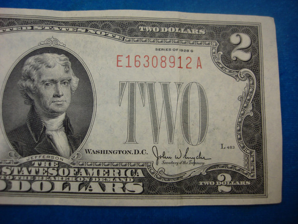 Rare 1928 Series G $2.00 US Note - Red Seal, Clarke & Snyder Signatures