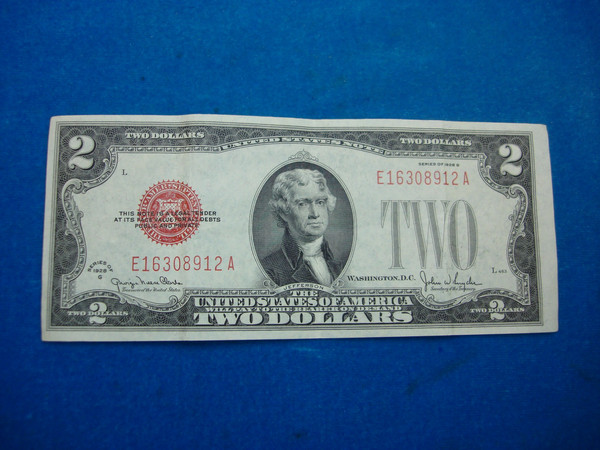 Rare 1928 Series G $2.00 US Note - Red Seal, Clarke & Snyder Signatures