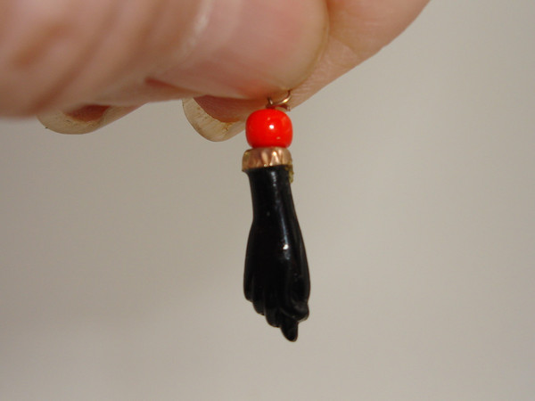Vintage Azabache Amulets (Pair) - Lucky Charms with Red Bead Accents