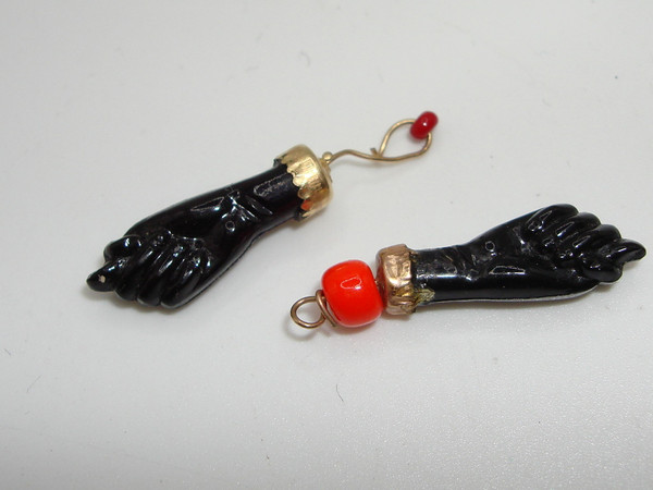 Vintage Azabache Amulets (Pair) - Lucky Charms with Red Bead Accents