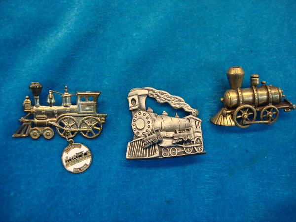 Vintage Steam Locomotive Pin Set of 3 - Includes Stud Earrings!