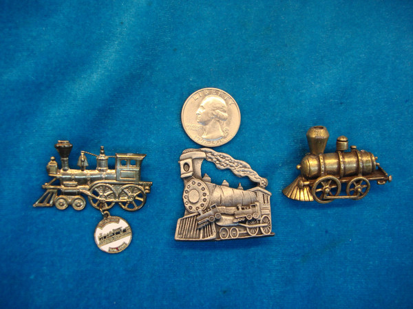 Vintage Steam Locomotive Pin Set of 3 - Includes Stud Earrings!