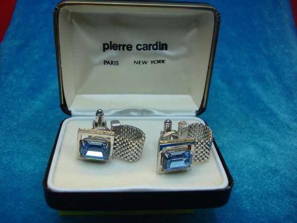 Vintage Pierre Cardin Silver-Tone Cufflinks with Blue Stones - Unworn Condition