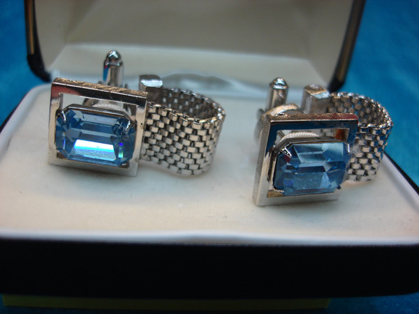 Vintage Pierre Cardin Silver-Tone Cufflinks with Blue Stones - Unworn Condition