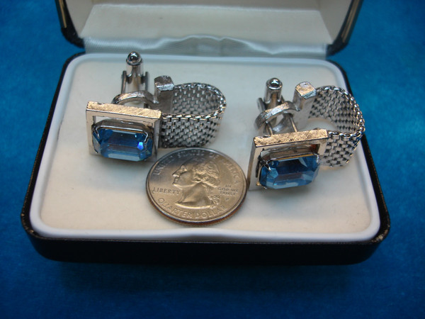 Vintage Pierre Cardin Silver-Tone Cufflinks with Blue Stones - Unworn Condition