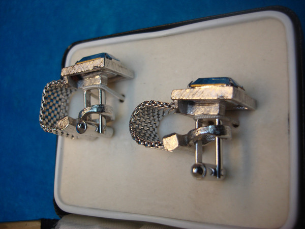 Vintage Pierre Cardin Silver-Tone Cufflinks with Blue Stones - Unworn Condition
