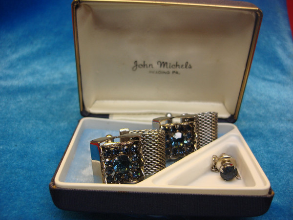 Vintage Cufflinks & Tie Tack Sets (2) - John Michaels, Reading PA - Colorful Stones - Excellent Condition