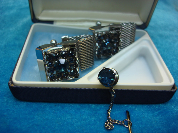 Vintage Cufflinks & Tie Tack Sets (2) - John Michaels, Reading PA - Colorful Stones - Excellent Condition