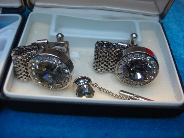 Vintage Cufflinks & Tie Tack Sets (2) - John Michaels, Reading PA - Colorful Stones - Excellent Condition