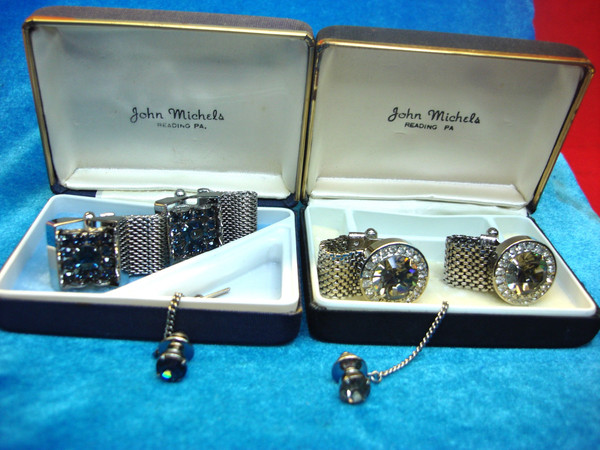 Vintage Cufflinks & Tie Tack Sets (2) - John Michaels, Reading PA - Colorful Stones - Excellent Condition