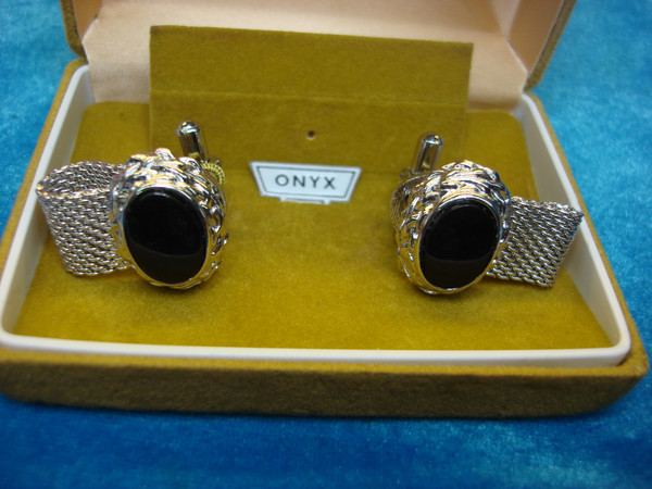 Vintage Swank Onyx Cufflinks - Unused Condition #62