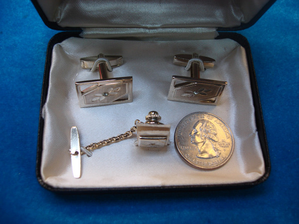 Vintage Gold-Tone Cufflinks & Tie Tac Set with Simulated Diamonds - Brand New