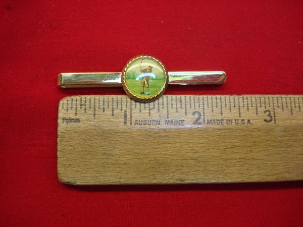 Vintage Golf Tie Clip - Gold Tone Metal, Red Stone Accent (2 1/2