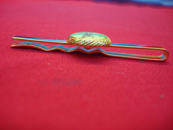 Vintage Golf Tie Clip - Gold Tone Metal, Red Stone Accent (2 1/2