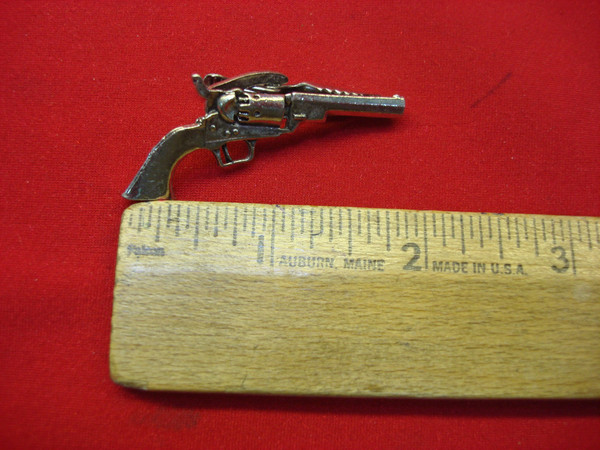 Vintage Cap & Ball Revolver Tie Clip - Silver Tone Metal (2 Inch)