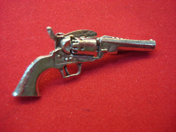 Vintage Cap & Ball Revolver Tie Clip - Silver Tone Metal (2 Inch)