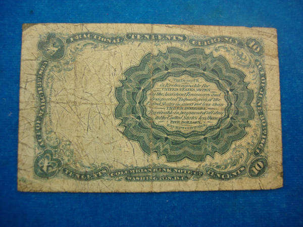 1874 US 10 Cent Fractional Currency Note - Vintage Paper Money (Fifth Issue)