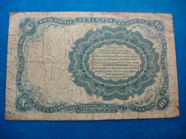 1874 US 10 Cent Fractional Currency Note - Vintage Paper Money (Fifth Issue)