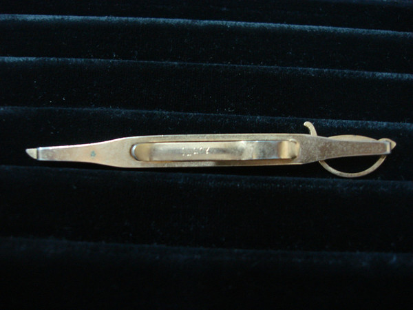 Vintage Swank Gold-Tone Sword Tie Bar Clip with Blue Stone - Excellent Condition
