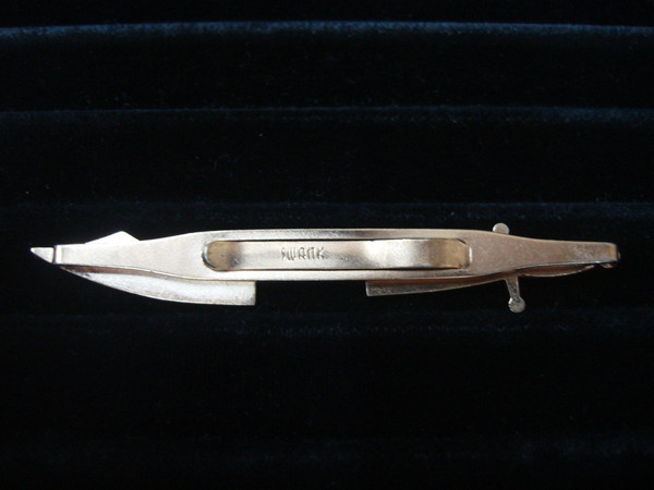 Vintage Swank Gold-Tone Sword Tie Bar Clip w/ White Stone - Excellent Condition