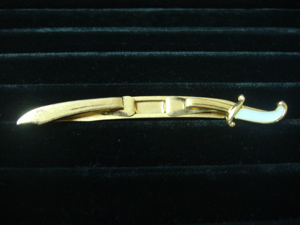 Vintage Swank Gold Tone Sword Tie Bar Clip w/ White Stone #11
