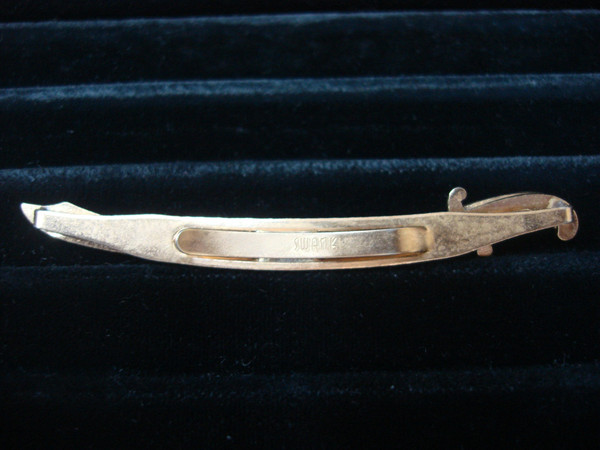 Vintage Swank Gold Tone Sword Tie Bar Clip w/ White Stone #11