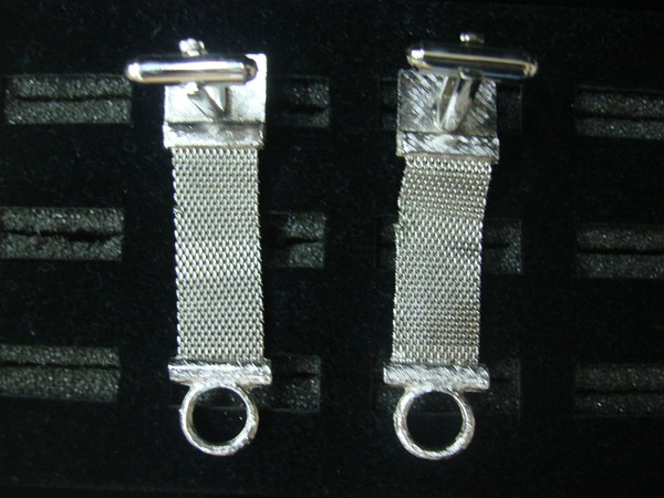 Vintage Silver-Tone Wrap Around Cufflinks with Black Accents