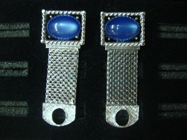 Vintage Swank Silver-Tone Wrap Cufflinks with Moonstone Accents - #25