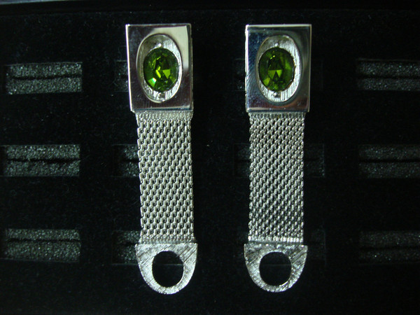 Vintage Silver-Tone Wrap Around Cufflinks with Green Stones - Classic Style #28