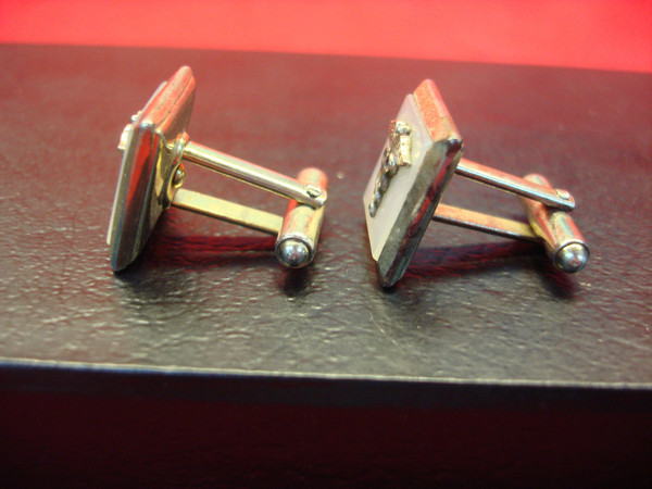 Vintage AMA Cufflinks | Mother of Pearl Backset | Gold-Tone Metal | Pre-Owned