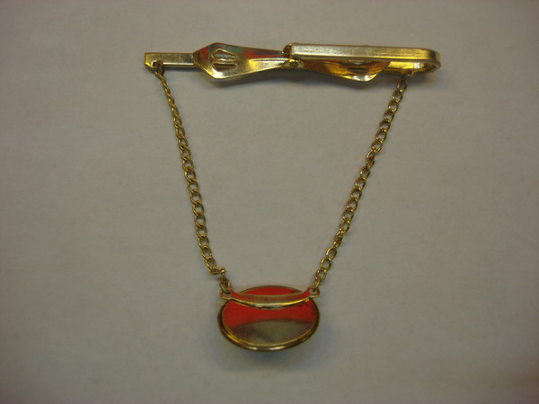 Vintage Blue Stone Tie Clip with Dangle & Chain - Unique Bar Design #84