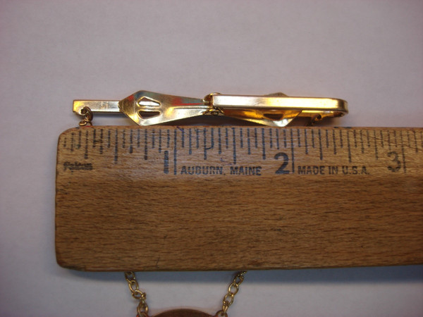 Vintage Blue Stone Tie Clip with Dangle & Chain - Unique Bar Design #84
