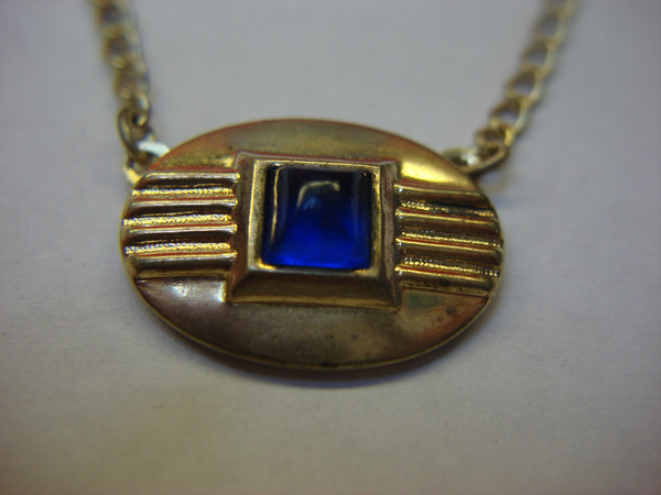 Vintage Blue Stone Tie Clip with Dangle & Chain - Unique Bar Design #84