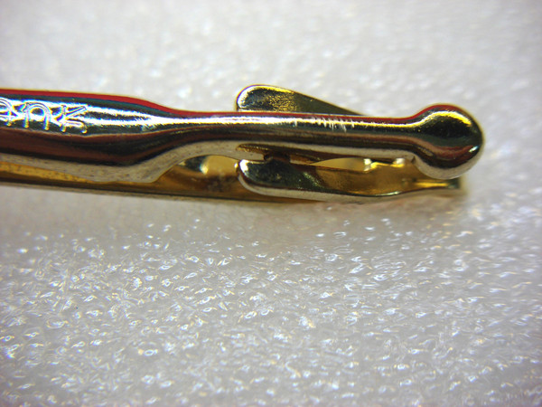Vintage Swank Gold Tone Tie Clip w/ Brown Stone & Intricate Pattern - 2 3/8