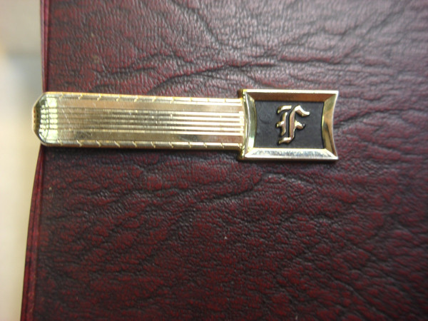Vintage Hickok Gold Tone Tie Clip with Initial 'F' - Enamel Accents