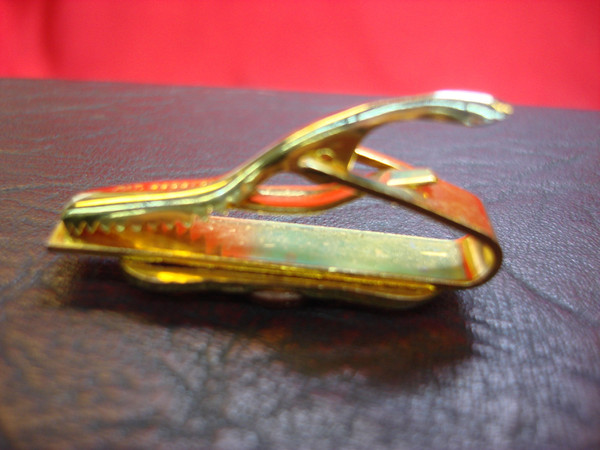 Vintage Gold Tone Tie Clip with Terracotta Stone - 1.5 inch