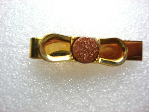 Vintage Gold Tone Tie Clip with Terracotta Stone - 1.5 inch