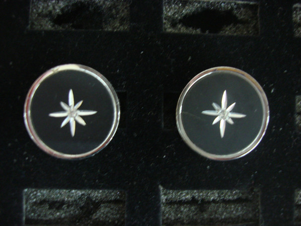 Vintage Anson Silver-Tone Cufflinks with Starburst Design & Clear Stone #114