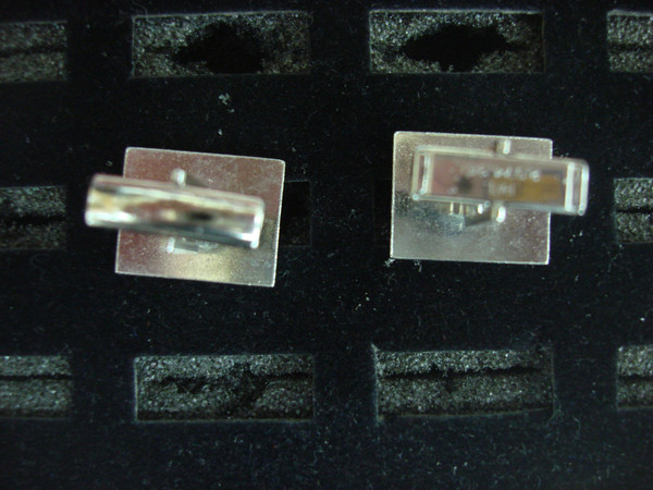 Vintage Silver-Tone Cufflinks with Black Stones - Estate #116