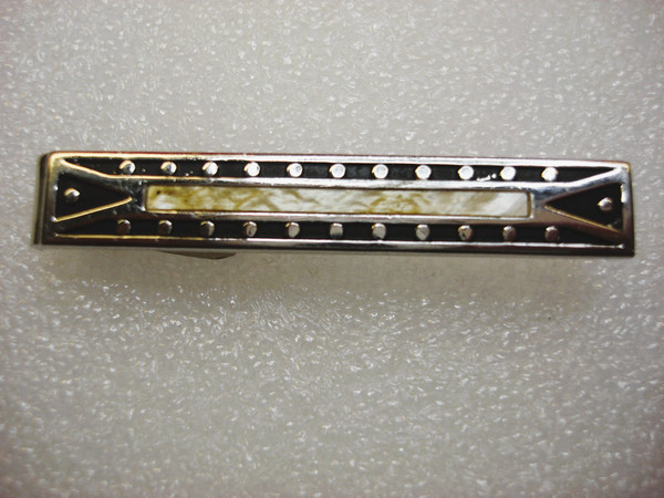 Vintage Swank Silver Tone Tie Clip w/ Mother of Pearl Stripe - #126