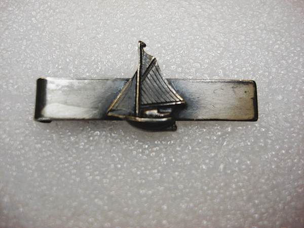 Vintage Pewter Sailboat Tie Clip - Nautical Mens Accessory #131