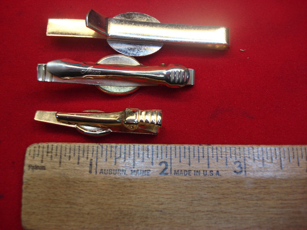Vintage Gold Tone Tie Clips Set of 3 with Onyx & Simulated Diamonds
