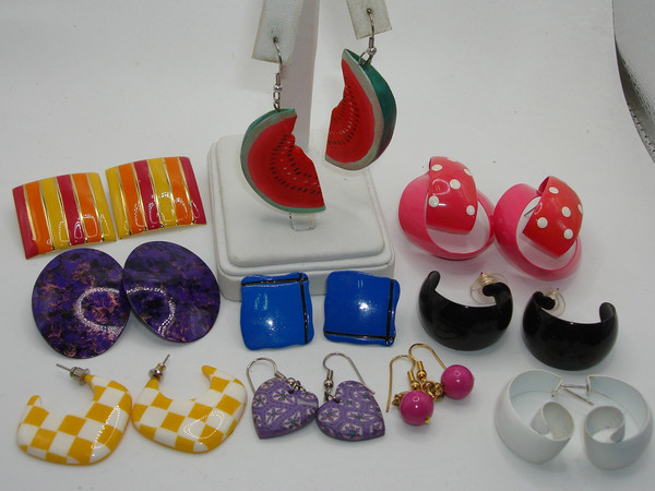 Vintage Mod Bohemian Earrings (10 Pairs) 70s-80s - Colorful Statement Pieces