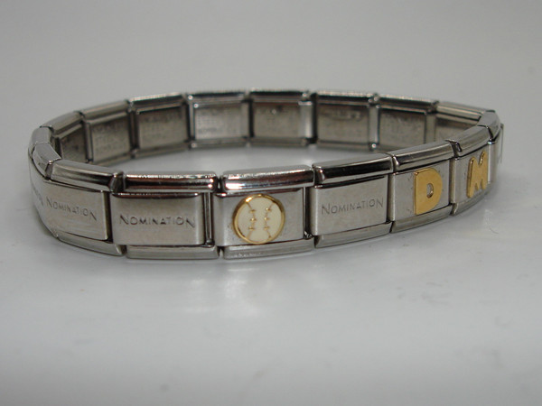 Personalized Nomination Stainless Steel Charm Bracelet - 'MOM' & 'DM' with Football & Baseball Charms