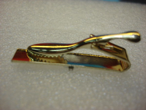 Vintage Gold Tone Tie Clip with Red Enamel Cross & Silver Crown - Statement Accessory
